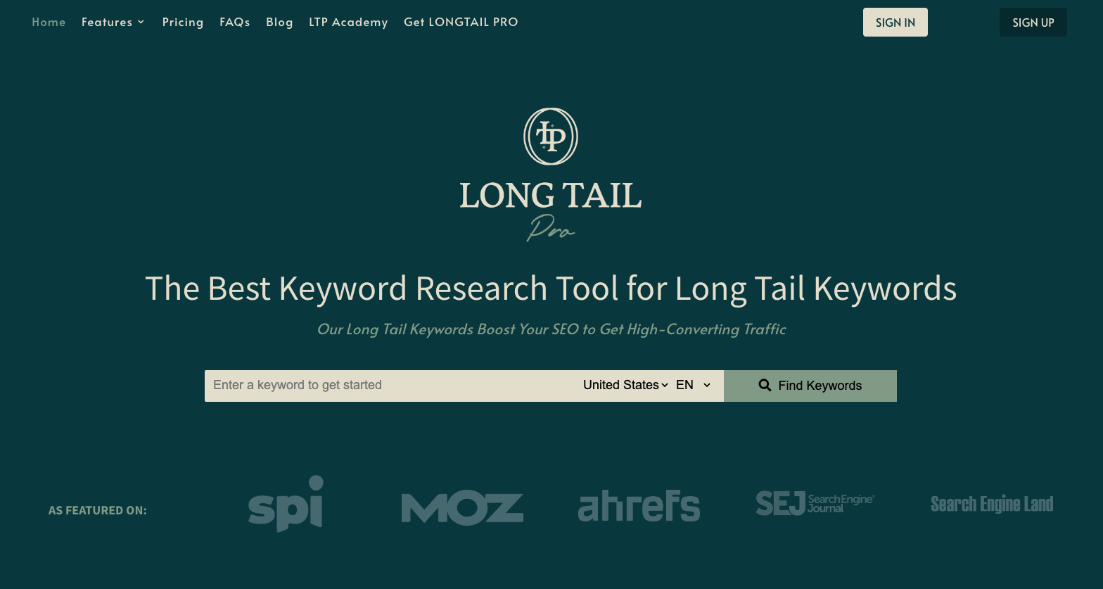 Screenshot Longtail Pro Home Page